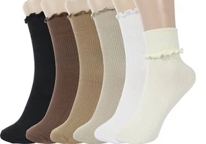 Ruffle Socks Women Lightweight Cotton Socks Turn-Cuff Frilly Sock Casual Abov... - Picture 1 of 6