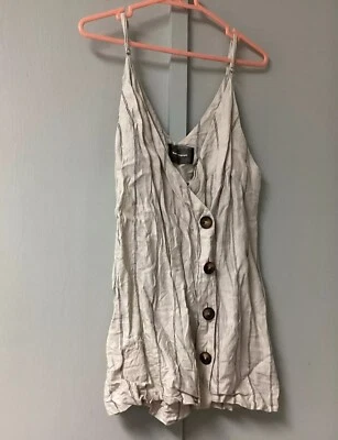 Reformation Mini Dress Size Large Linen Striped Button Down Spaghetti Strap - Image 1 of 4