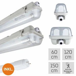 Feuchtraumleuchte IP65 m. LED-Röhre 60/120/150 cm, 1-/2-flammig, 4000K, 150lm/W - Bild 1 von 95