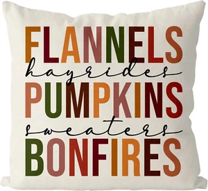 Fall Pillow Covers 18X18 Inch Flannels Pumpkins Bonfires Autumn Harvest Holiday - Picture 1 of 7