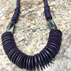 Vintage Purple Wooden Wafer Necklace (heavy) - Picture 1 of 12