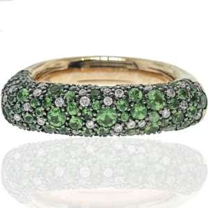 18KT Rose Gold Emerald and Diamond Stackable Women's Ring - Picture 1 of 7