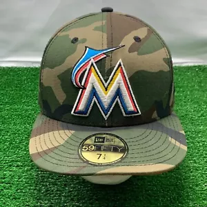 Sombrero ajustado para hombre Miami Marlins New Era 59FIFTY talla 7 1/4 Woodland camuflado MLB - Imagen 1 de 11