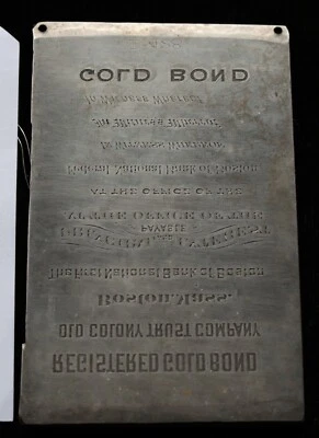 KAPPYS GH154 GOLD BOND PRINTING PLATE BOSTON'S OLD COLONY TRUST 1800S SHEFFIELD - Image 1 of 3