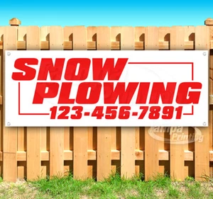 SNOW PLOWING CUSTOMIZE PHONE NUMBER Advertising Vinyl Banner Flag Sign USA - Picture 1 of 6
