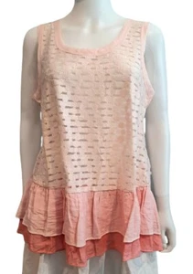NWT A'reve Sheer Coral Pink Open Back Boho Blouse Sleveless Ruffled Sz L Anthro - Picture 1 of 12