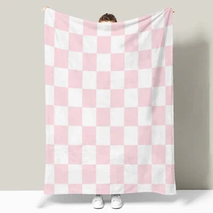 Retro Geometric Pink and White Checkered Throw Blanket for Couch Bed Sofa Office - Picture 1 of 6