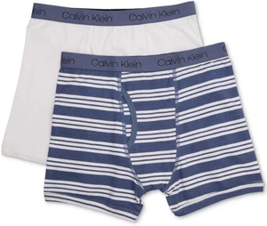 Calvin Klein Boy's 2-Pack Assorted Boxer Briefs (Blue Simple Stripe, White), S - Picture 1 of 2