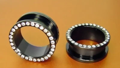 PAR DE TÚNELES 9/16" 14MM CZ PIEDRAS NEGRO TITANIO CARNE TÚNEL ENCHUFE GEMA Foto 1 de 2