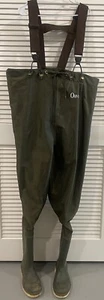 Orvis Men’s Waders Size 9 Green Neoprene Nylon PVC Chest Height Boots Cleats - Picture 1 of 23