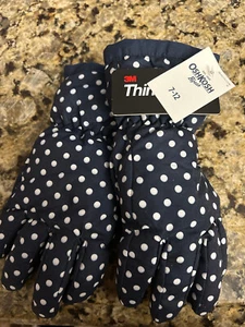 NWT OSHKOSH THINSULATE Insulation White Polka Dots On Blue SNOW GLOVES 7-12 NEW - Picture 1 of 3