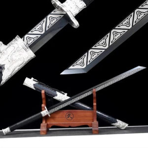 Swords Traditional Chinese Sword High Carbon Steel Full Tang Black Blade Sharp - Picture 1 of 11
