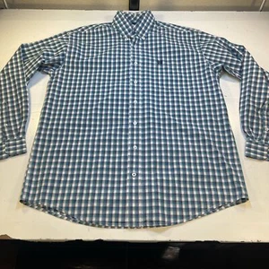 CINCH JEANS WESTERN COWBOY RODEO BUTTON UP DRESS SHIRT Mens M Plaid Blue - Picture 1 of 7