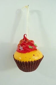 NEU Weihnachtsschmuck Cupcake Orange Hot Pink Sterne Realistisch Dessert Baum - Bild 1 von 1