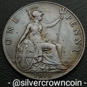 UK Great Britain 1 Penny 1910. KM#794.2. Large One Cent coin Edward VII. LY. H - Picture 1 of 7