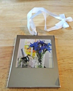 Hanging 2x2" Photo Non-tarnish Silver Frame Ornament Solid Back White Ribbon - Picture 1 of 10