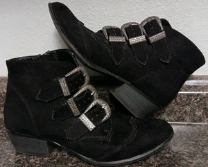 SO Authentic American Heritage Woman 6 Black Ankle Booties Boots Shoes w/ Buckle - Picture 1 of 7