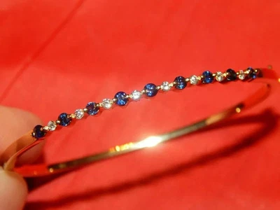 3Ct Round Cut Lab Created Sapphire Womens Bangle Bracelet 14K Yellow Gold Finish - Image 1 of 4