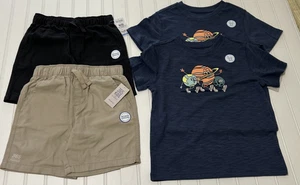Garanimals 365 Kids set of 4 Boys Size 5 Shorts and Shirts Blue Gray Beige New - Picture 1 of 15