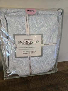 WILLIAM MORRIS & Co KING Algodón Verde azulado y blanco Lujoso Juego de Sábanas Florales NUEVO - Imagen 1 de 8