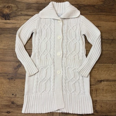 Gap Kids Cream Cable Knit Fold Over  Button Down Cardigan Long Sweater  Sz L 10 - Image 1 of 4