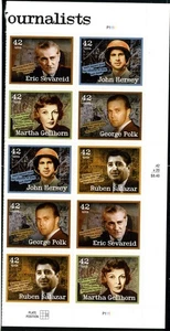 SC# 4248-52 2008 42¢ - American Journalists - Plate Block of 10 Stamps - Picture 1 of 1