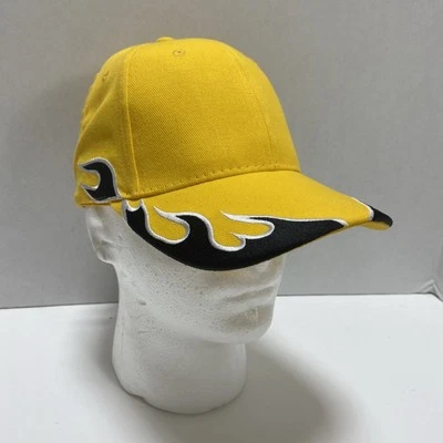 Black Flame Embroidery Adjustable Baseball Cap Unisex Cap Trucker Hat Yellow - Image 1 of 4