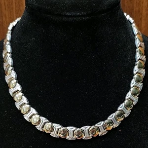 925 Italien Sterlingsilber 16" Halskette 39,57 g bicolor geometrisches Gliederdesign - Bild 1 von 10