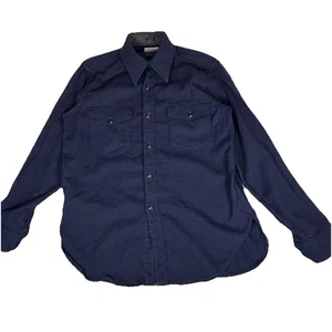 Vintage LL Bean Shirt Mens L Blue Wool 60B WPL 6635 Flap Pockets USA - Picture 1 of 13