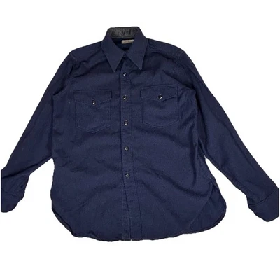 Vintage LL Bean Shirt Mens L Blue Wool 60B WPL 6635 Flap Pockets USA - Image 1 of 4