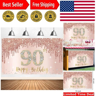 Telón de fondo de cabina de fotos de 90 cumpleaños oro rosa - 73x43 para recuerdos inolvidables Foto 1 de 4
