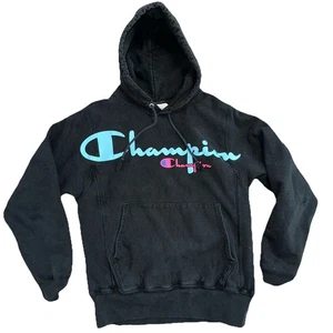 Sudadera con Capucha Vintage Champion Para Hombre Pequeña Negra Tejido Inverso Polar GF68 - Imagen 1 de 7
