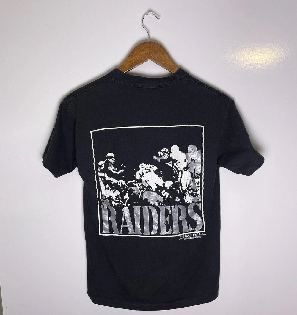 Vtg 90s 1990 Oakland Raiders Starter Black/White Single Stitch T