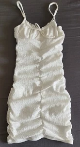 Sexy Sommerkleid Minikleid XS cremeweiß gerafft Spaghetti-Träger Stretch - Bild 1 von 6