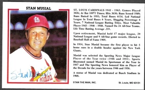 Original Stan "The Man" Musial Postal Autografiada Salón de la Fama Cardenales de San Luis - Imagen 1 de 3
