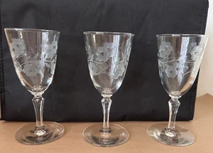Vintage Libbey Rock Sharpe Glenmore 3005 Floral Clear Wine Water Goblet Set Of 3 - Picture 1 of 7