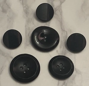 Vintage 6 Czech Black Glass Buttons Button Lot 137-28 - Picture 1 of 9