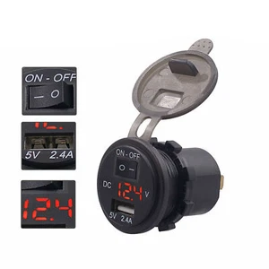 DC12V-24V Toma de Mechero de Coche Cargador USB doble interruptor voltímetro - Picture 1 of 9