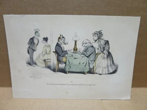 GRANVILLE gravure couleur animaux humanisés partie de cartes à jouer - Picture 1 of 1