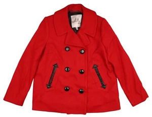 Milly New York rot Wolle Damen vorne Knöpfe mit Tasche Erbse Mantel Jacke Größe 10 - Bild 1 von 3