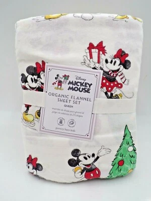 Juego de sábanas de franela orgánica de vacaciones Pottery Barn Disney Mickey Mouse Queen #L144 Foto 1 de 4