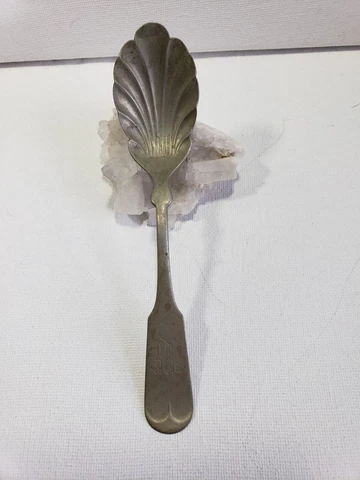 Vintage Collectable Shell Sugar Spoon by Brazil Silver - "M" Monogram Cover