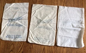 3 Antique Vtg Domino Pure Cane Sugar Muslin Sack Bag American Refining Co - Picture 1 of 15