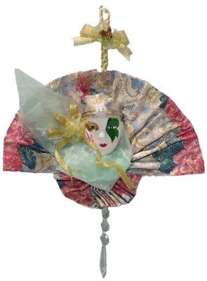 Ceramic Clown Jester Fan Style Ruff Venetian Style Decor Mask 082724WT2 - Image 1 of 4