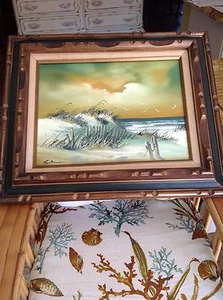 Vintage estate original oil painting Seascape signed Beach ocean - Picture 1 of 8