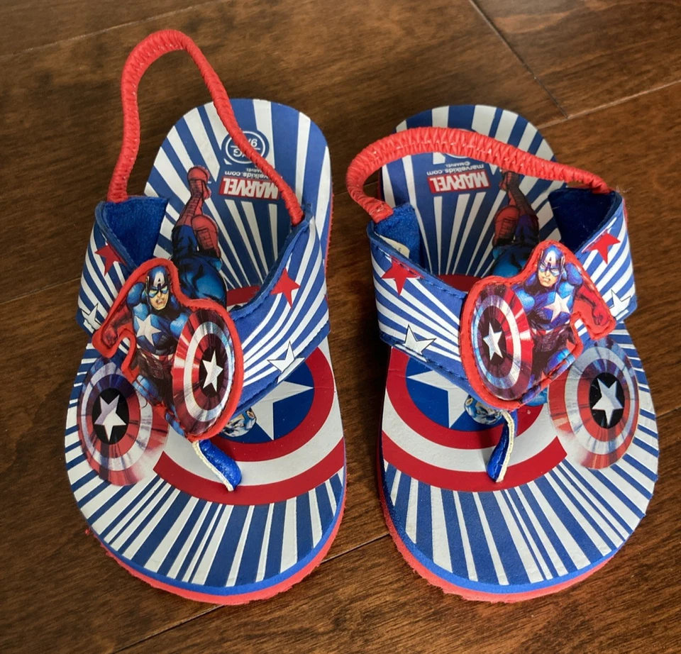 Sandalias de playa Capitán América Marvel Superhéroe Chanclas Niño Pequeño Talla L/G 9-10 Foto 1 de 4