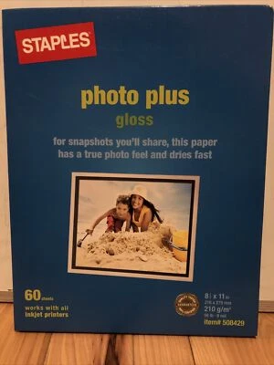 Staples Photo Plus Gloss 60 Sheets 8 1/2x11 56lb 8mil 508429 - Image 1 of 2
