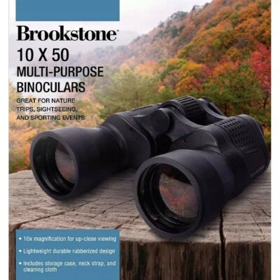Brookstone 10x50 prism multi purpose binoculars with case 10x magnification - Image 1 of 4