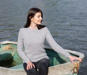 SAOL Ladies Wool Blend Irish Aran Fisherman Tunic Fitted Sweater - Picture 1 of 18