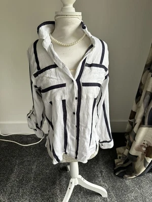 Next White And Navy Striped Shirt petite Size 10 - Image 1 of 4